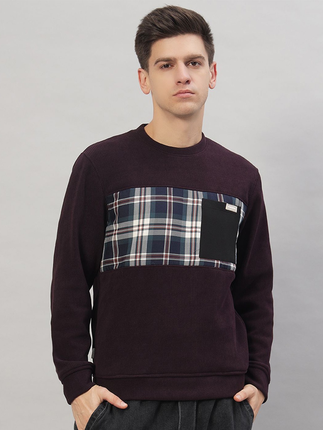 

PROFY Men Checked Pullover Sweatshirt, Purple