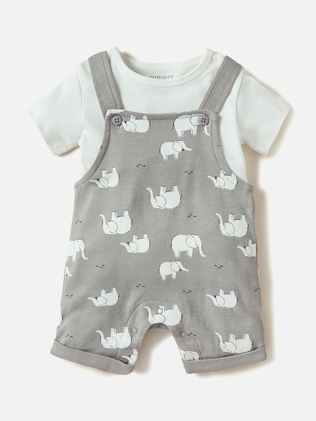 

Juniors by Babyshop Infant Boys Printed Cotton Dungaree With T-Shirt, Grey