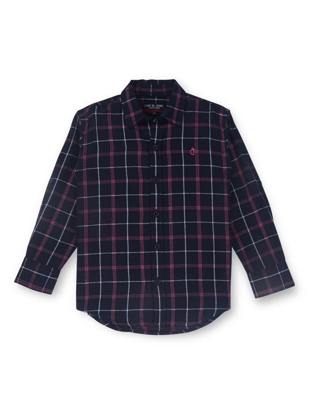 

Gini and Jony Boys Standard Opaque Checked Casual Shirt, Navy blue