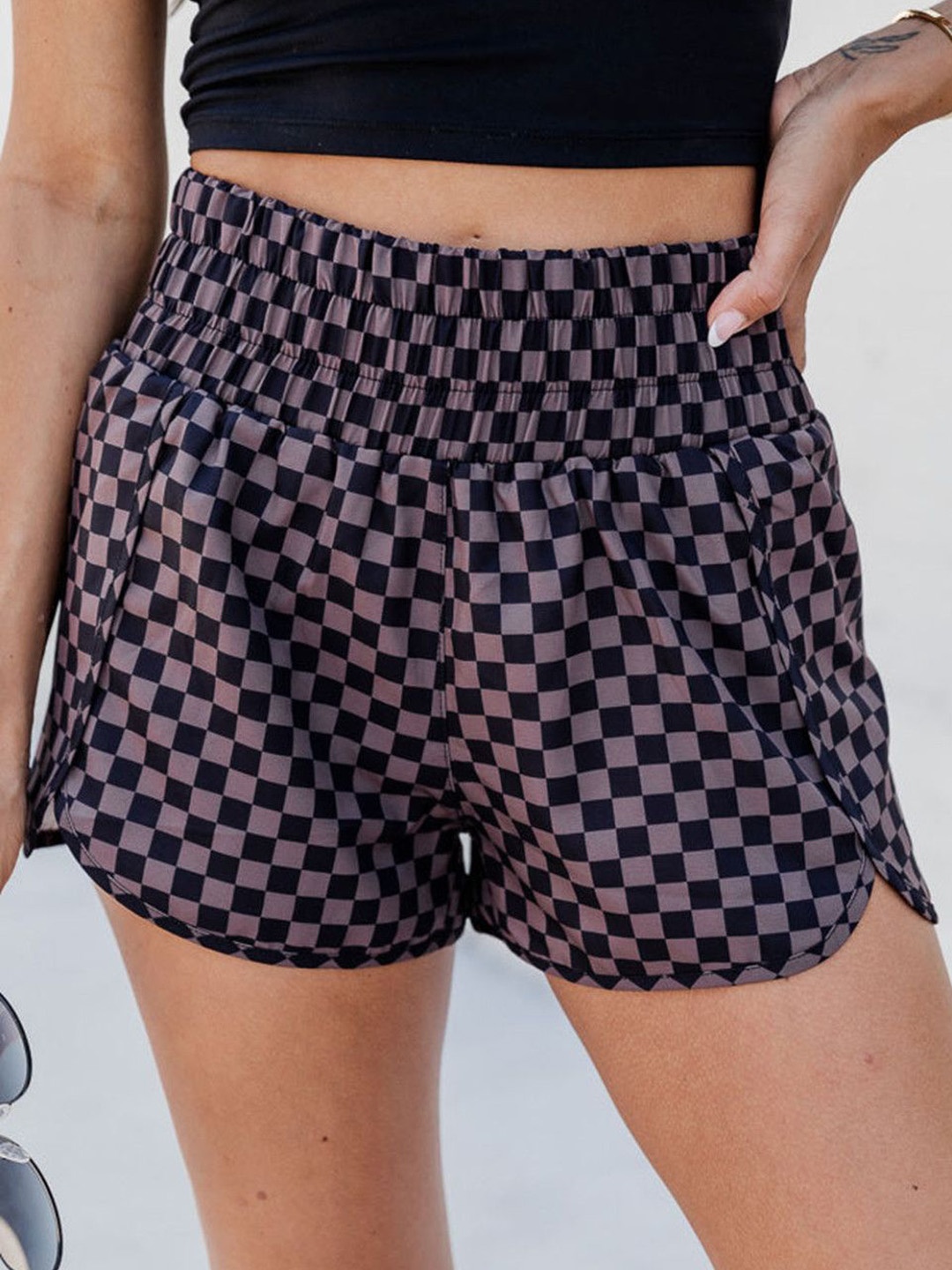 

StyleCast Women Checked Technology Mid Rise Shorts, Pink