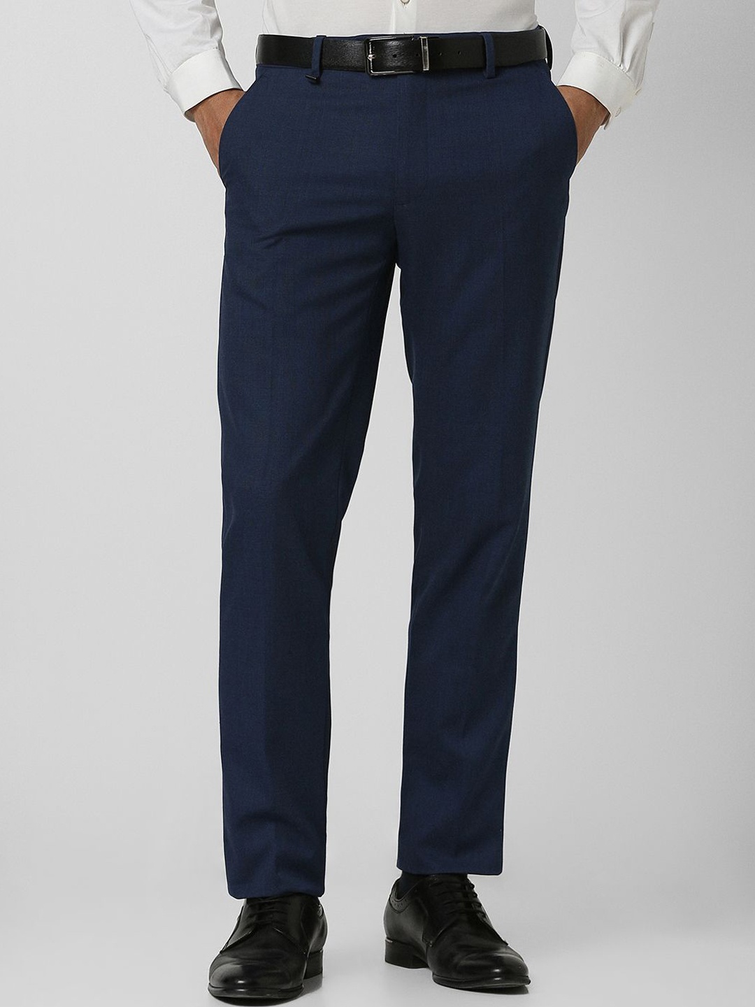 

Van Heusen Men Slim Fit Mid-Rise Formal Trousers, Navy blue