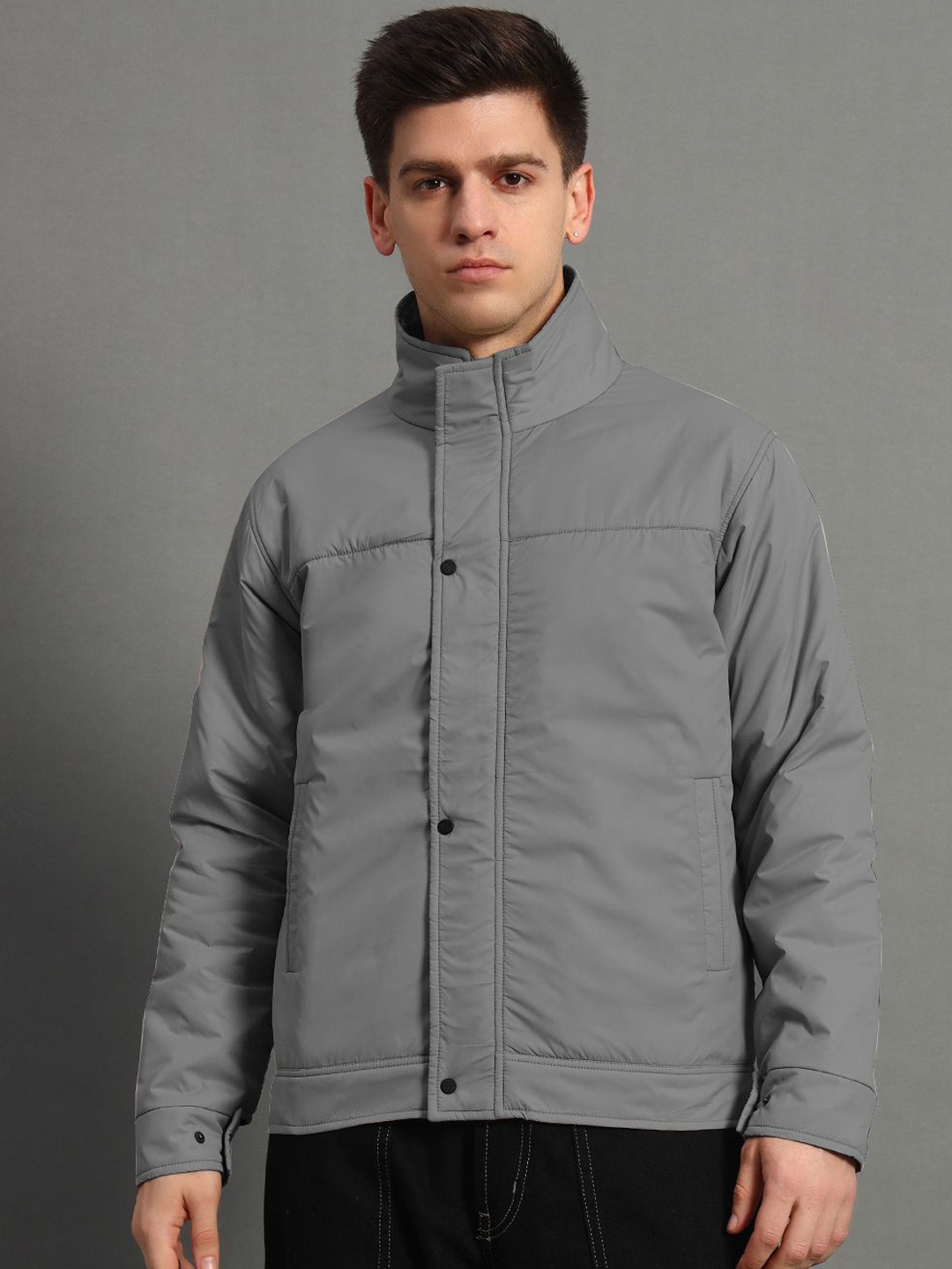 

GET GOLF Men Polyester Lightweight Quilted Jacket with Embroidered, Grey melange