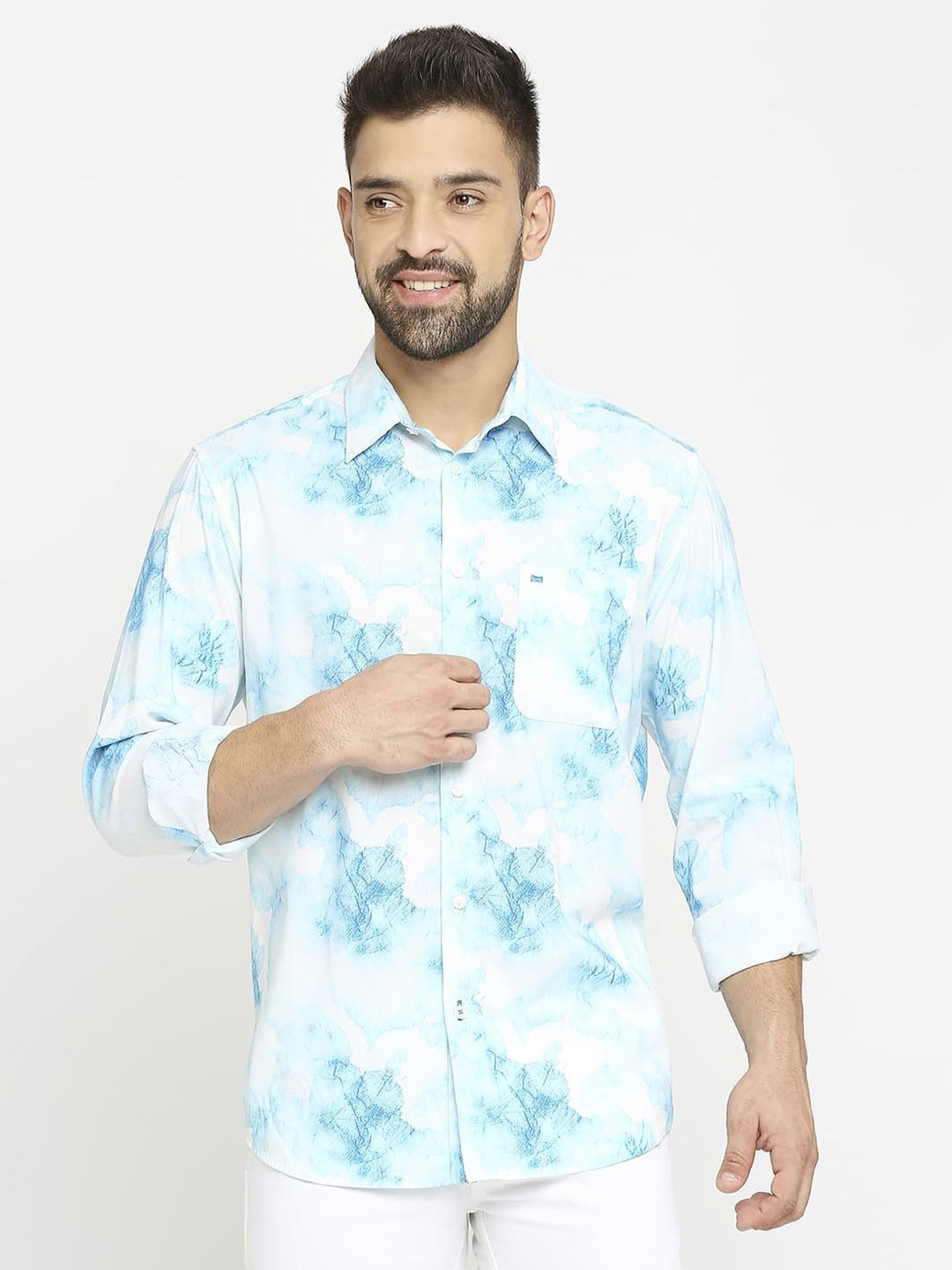 

Basics Men Slim Fit Opaque Printed Casual Shirt, Blue