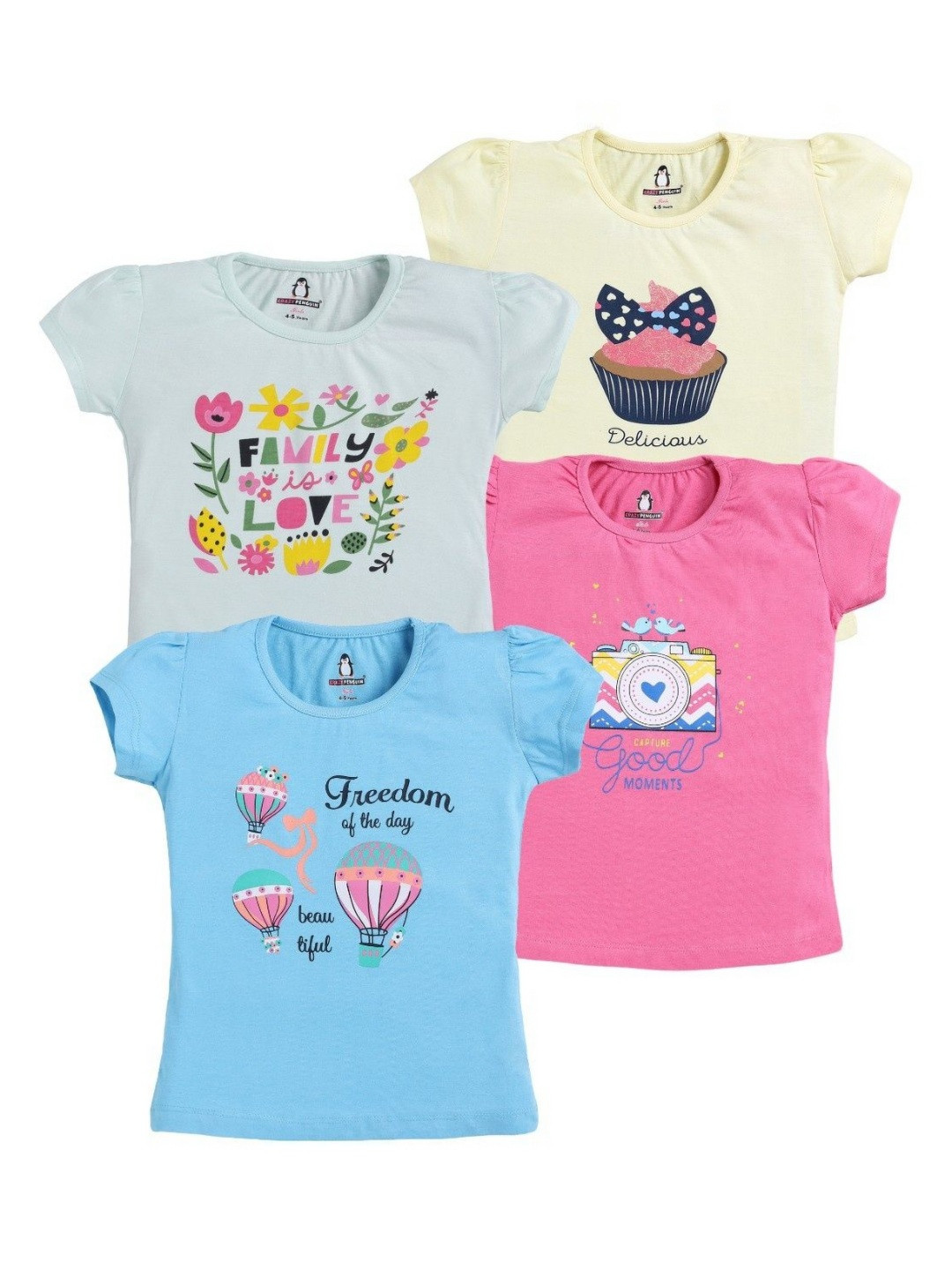 

CRAZYPENGUIN ELITE Girls 4 Printed Applique T-shirt, Multi