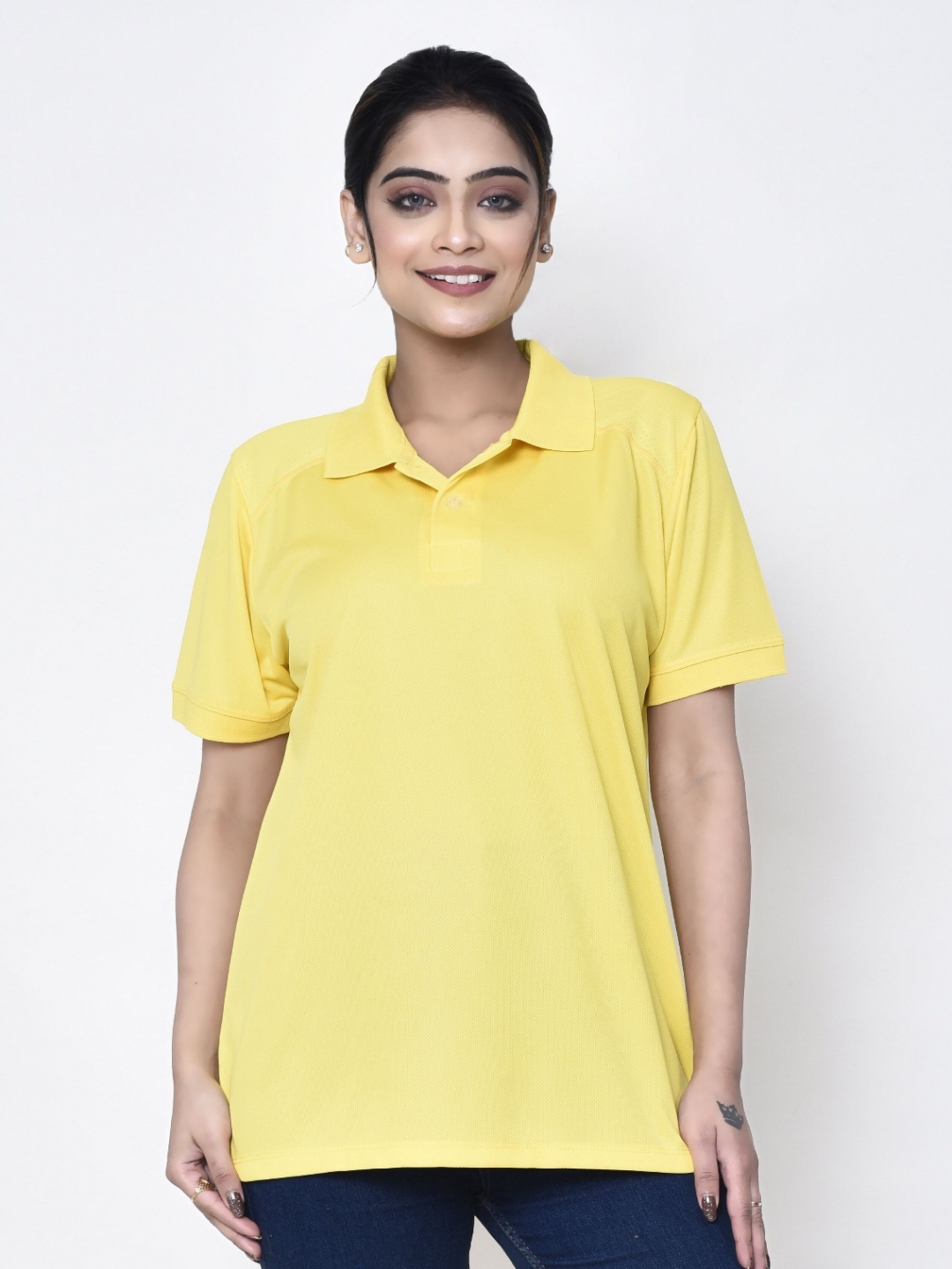 

RAPL Women Polo Collar Pockets T-shirt, Yellow