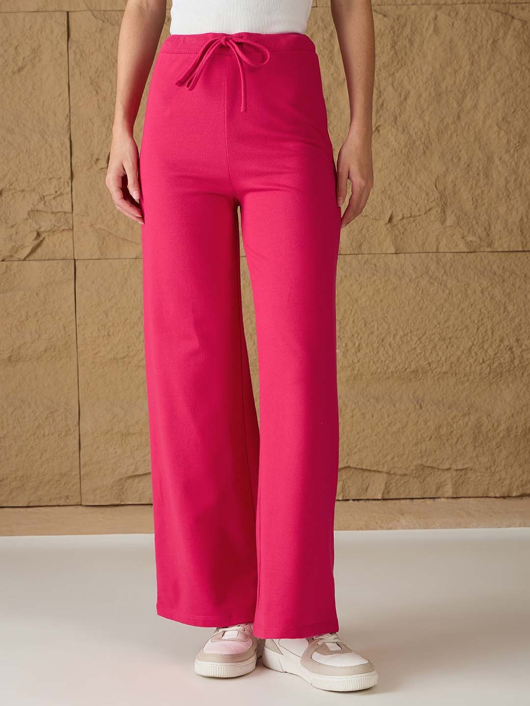 

SASSAFRAS Women Flared Fit High Rise Wide Leg Trousers, Fuchsia