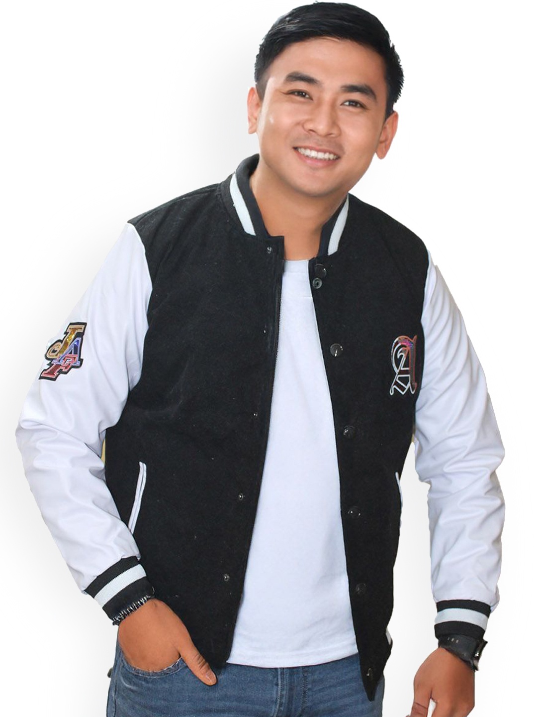 

StyleCast Men Polyester Crop Bomber with Embroidered Jacket, Black