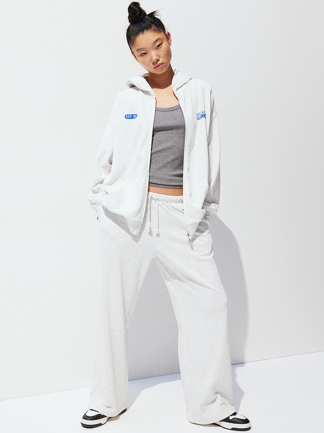 

H&M Wide Motif-Detail Joggers, Grey