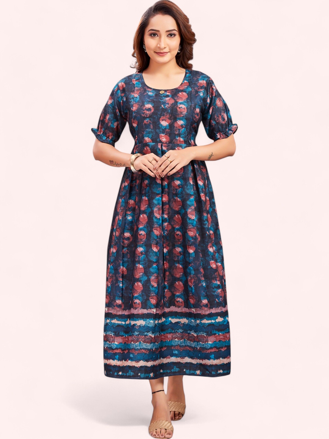 

RITIJYA Women Floral Printed Floral Maternity Anarkali Kurta, Blue