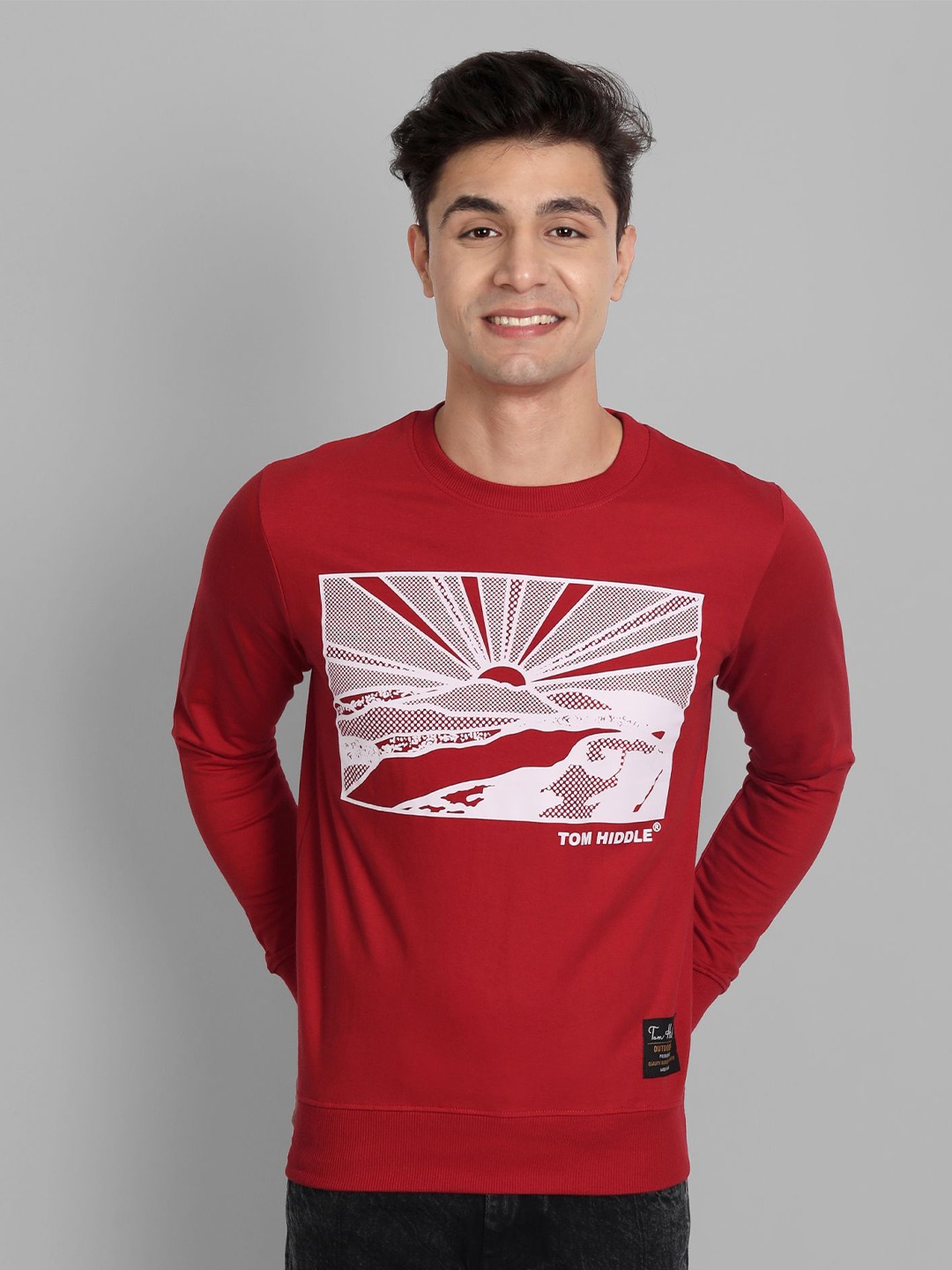 

TOMHIDDLE Men Printed Cotton Sweatshirt, Red