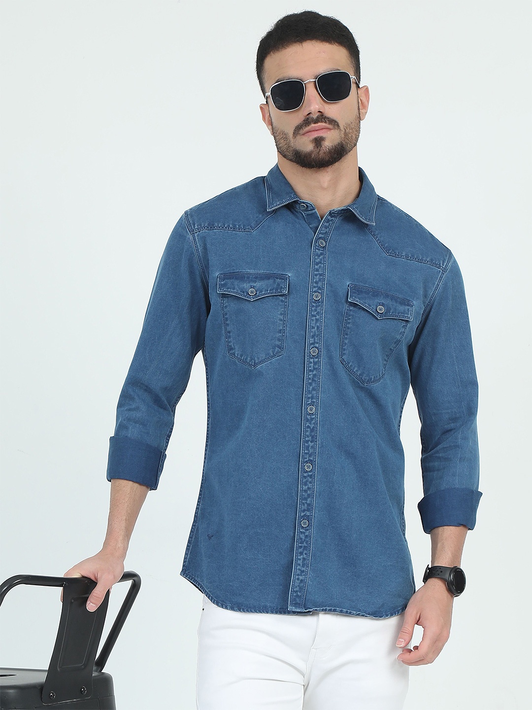 

RIGS AND RAGS Men Classic Opaque Casual Shirt, Blue