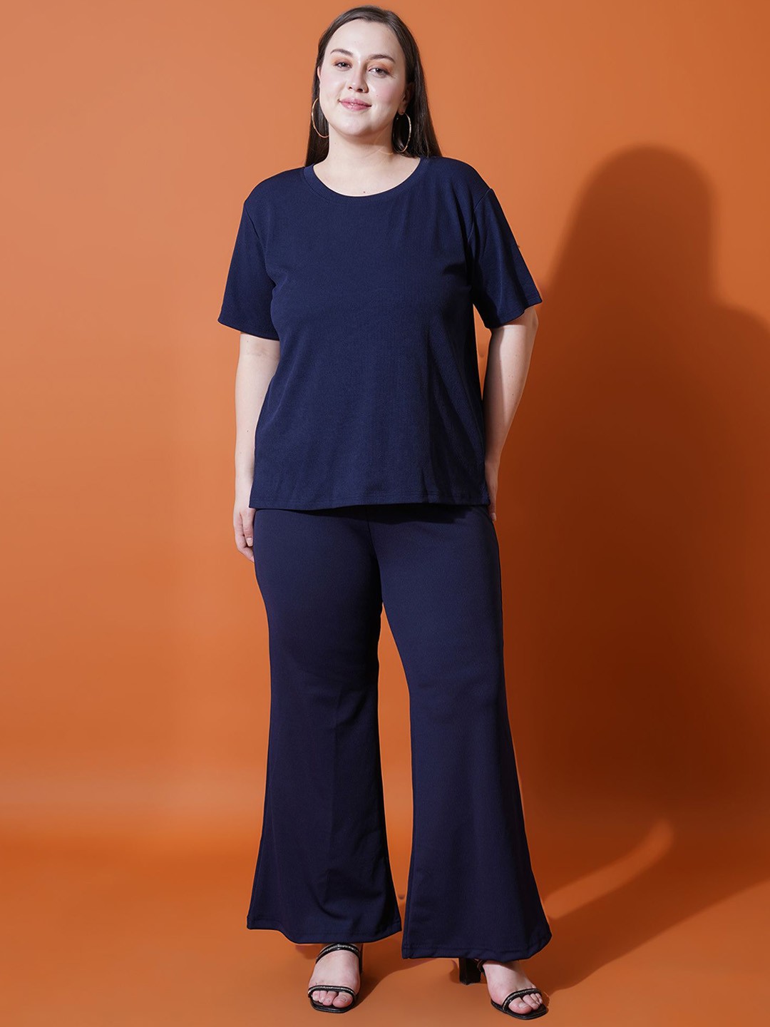 

U&F Beyond Women Plus Size T-Shirt & Trousers Co-Ord Sets, Navy blue