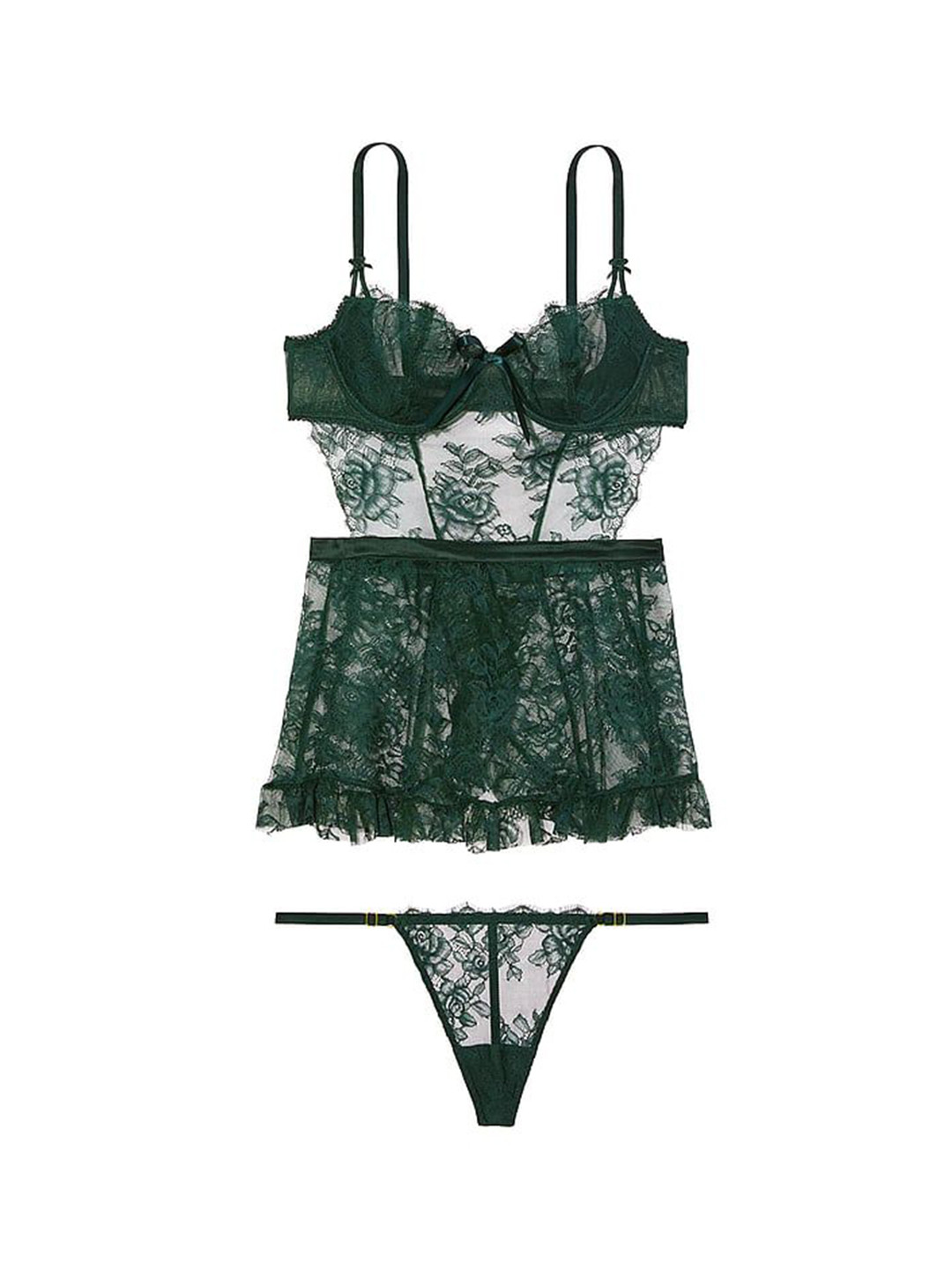 

Victoria's Secret Women Self Design Shoulder Straps Baby Doll, Green