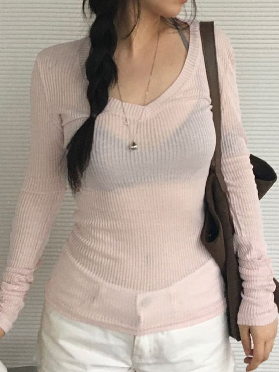 

StyleCast Self Striped V-Neck Top, Pink