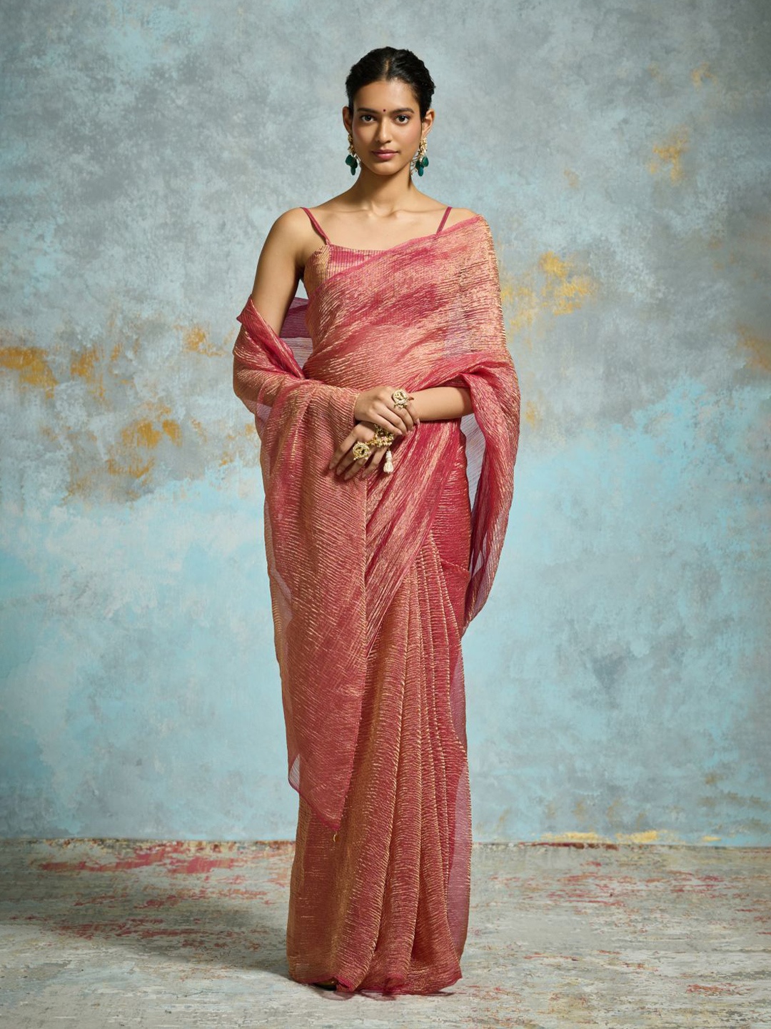 

Dressfolk Tissue Chanderi Saree, Pink
