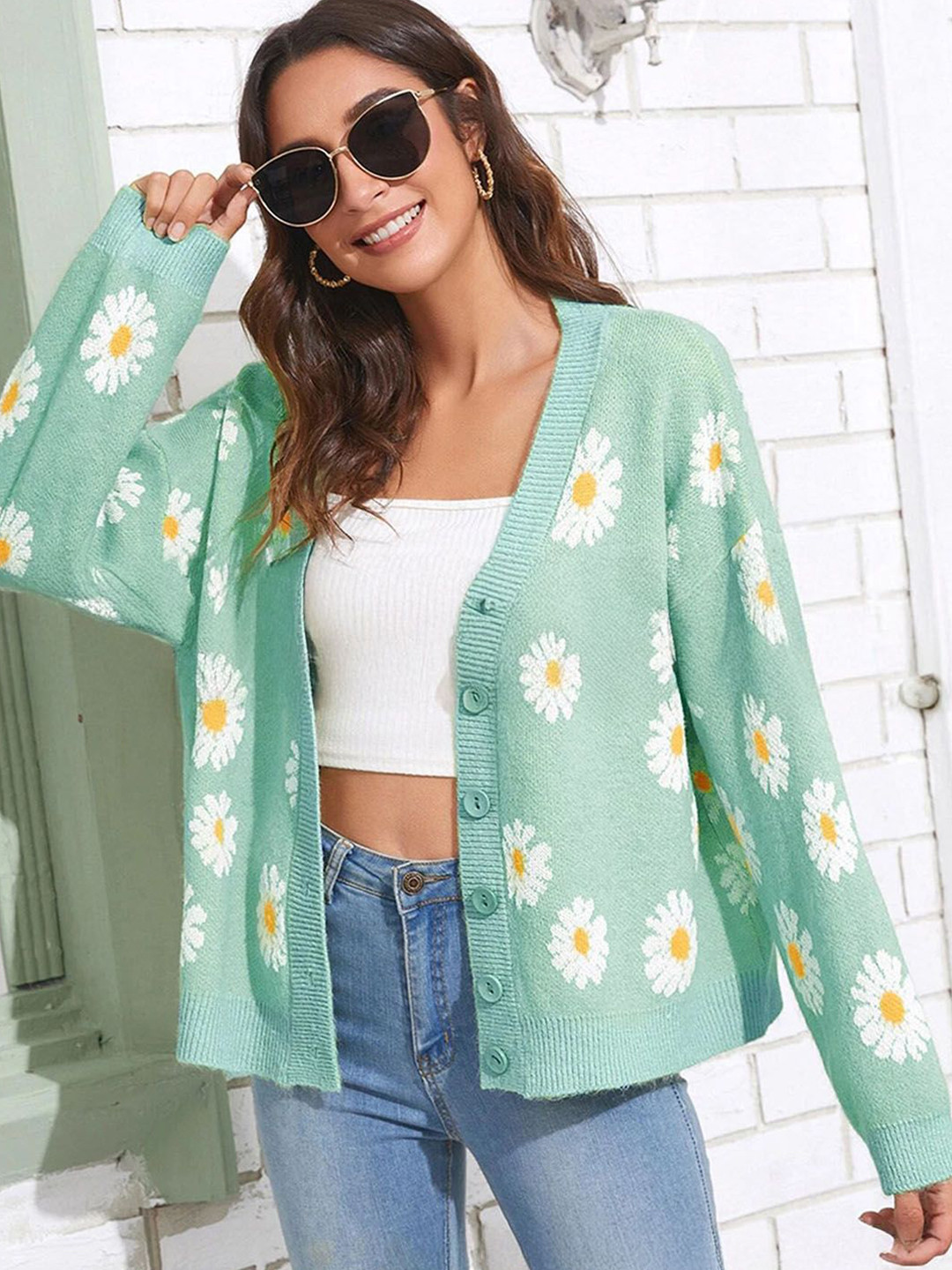 

StyleCast Women Floral Printed V-Neck Cardigan, Green