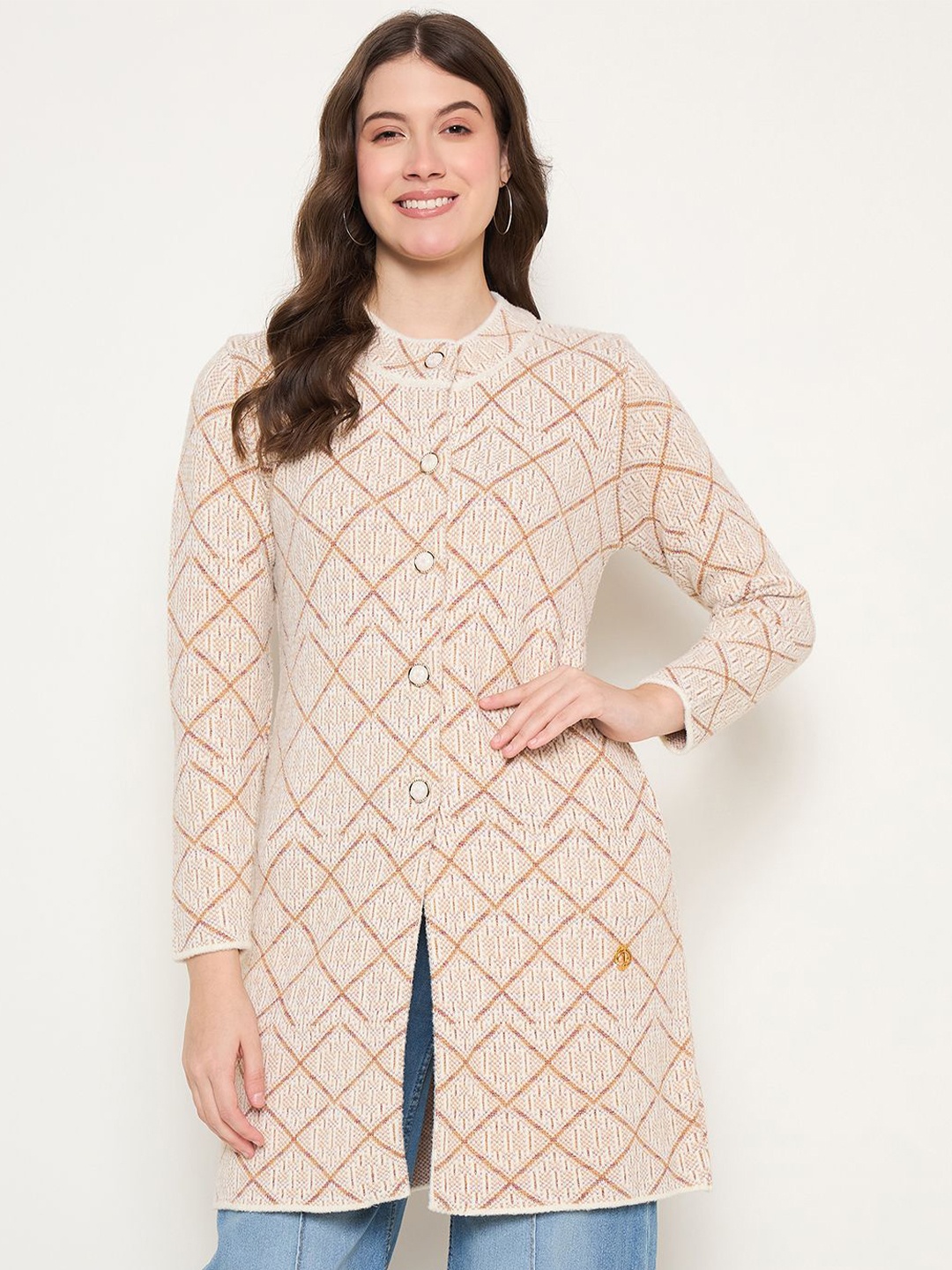 

Duke Women Checked Cardigan Sweaters, Cream