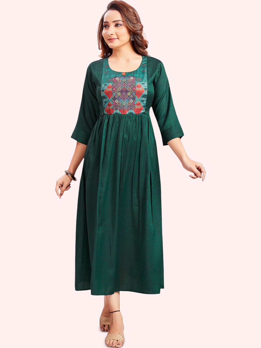 

RITIJYA Women Floral Printed Floral Maternity Anarkali Kurta, Green