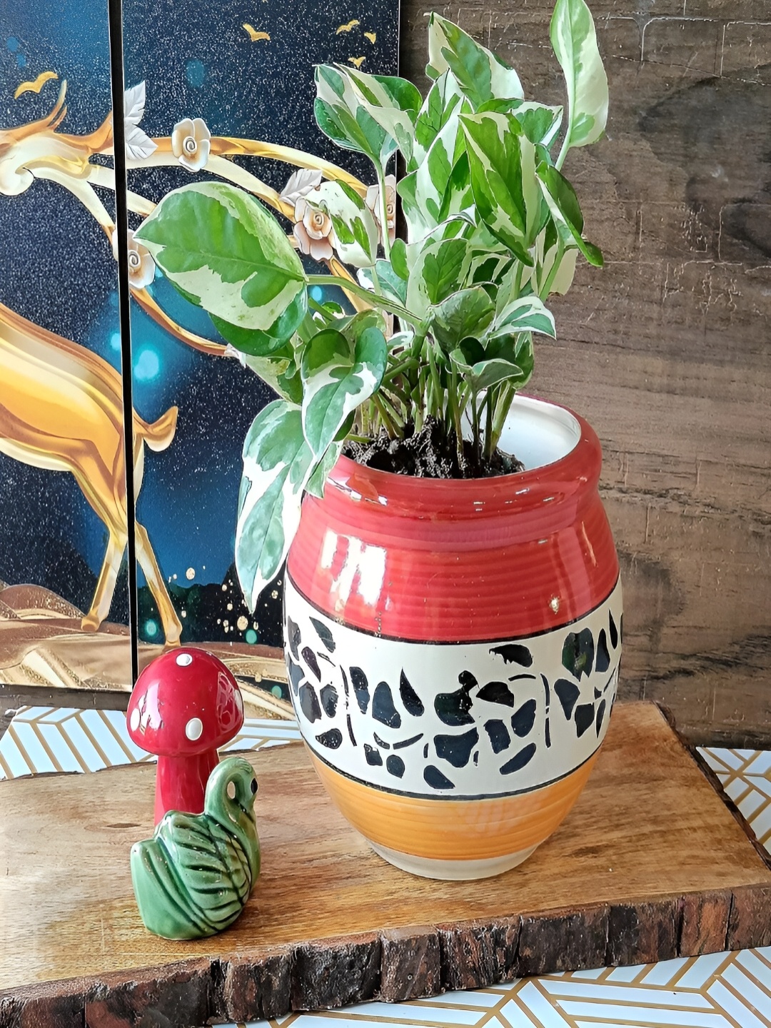 

NIYARA Red & White Printed Ceramic Planter
