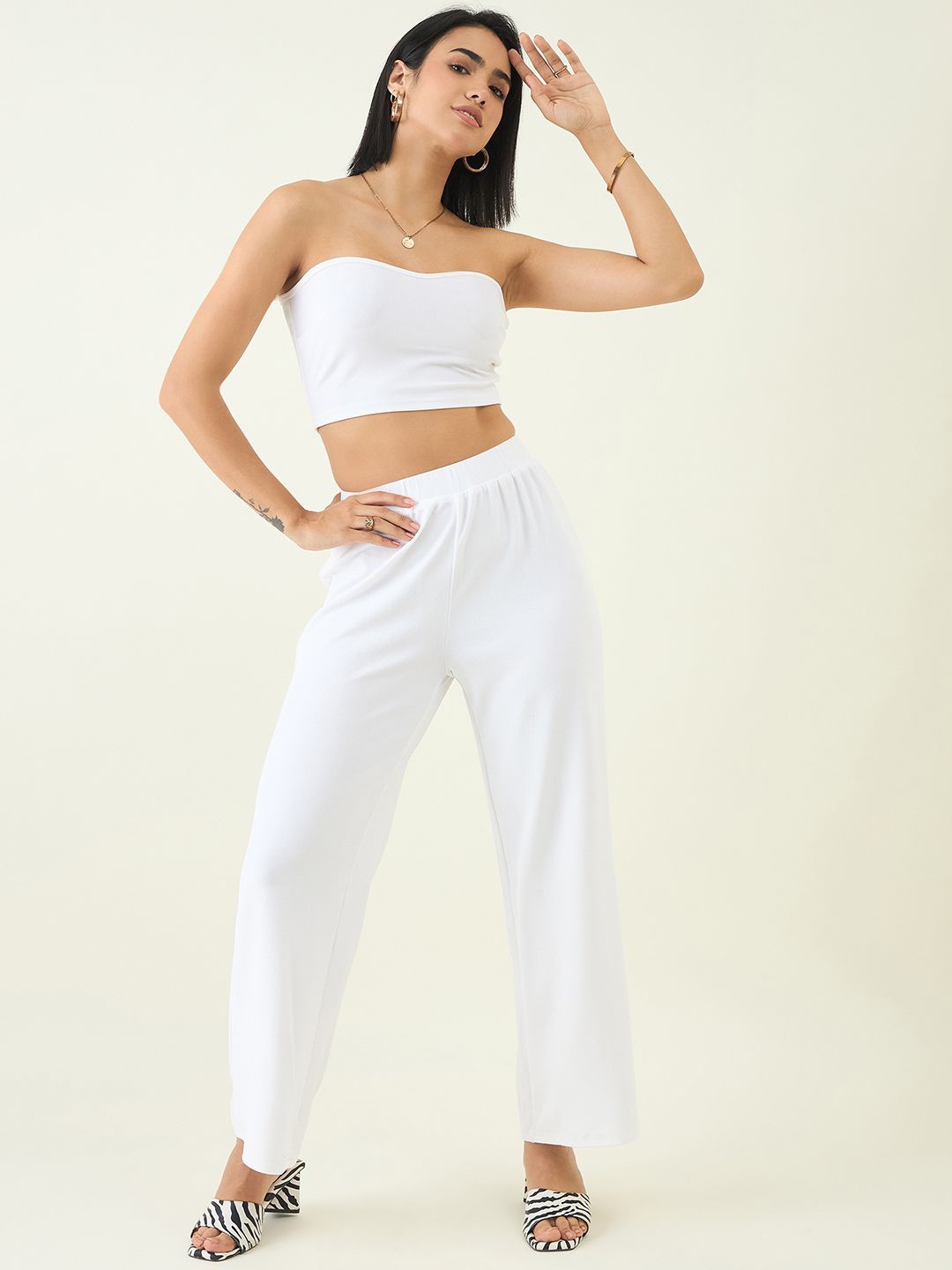 

aayu Off-Shoulder Neck Sleeveless Top With Trouser, White