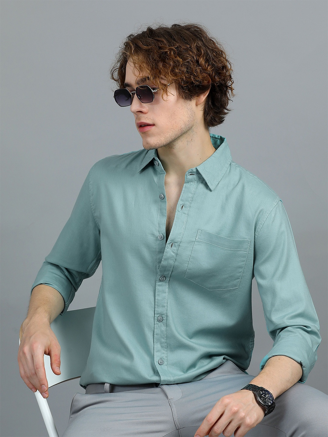 

SILISOUL Men Classic Opaque Casual Shirt, Sea green