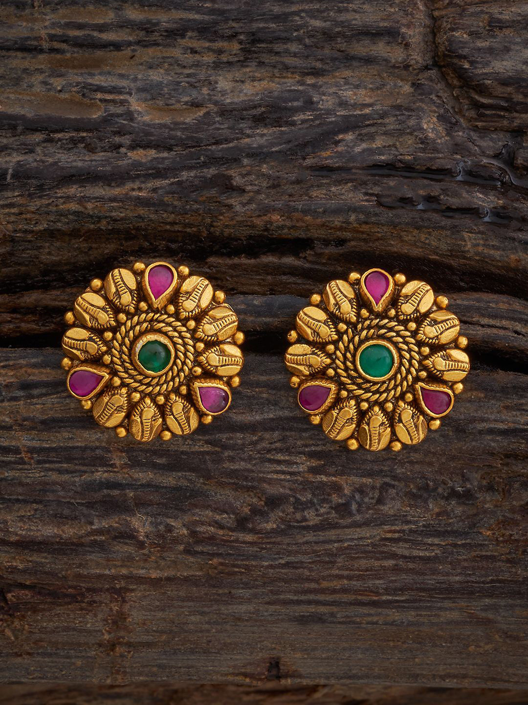 

Kushal's Fashion Jewellery Gold-Plated Floral Studs, Red