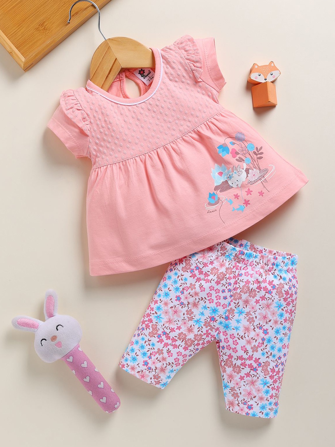 

Annie Girls Printed Top with Trousers, Pink