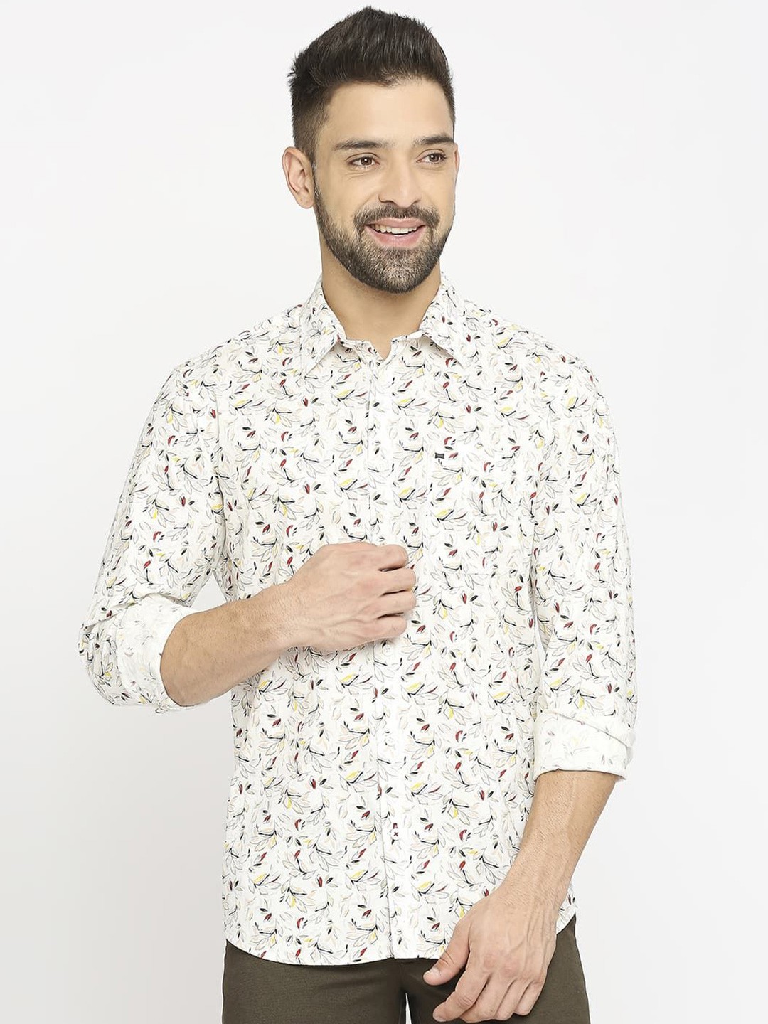 

Basics Men Slim Fit Opaque Printed Casual Shirt, Peach