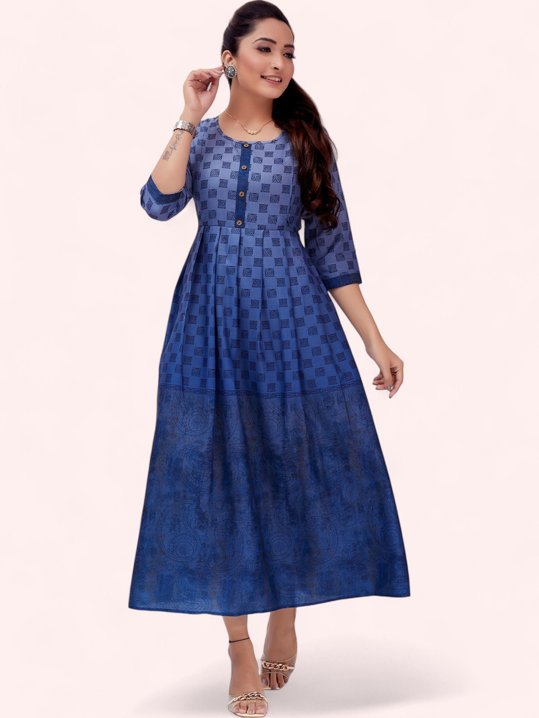 

RITIJYA Women Floral Printed Floral Maternity Anarkali Kurta, Blue