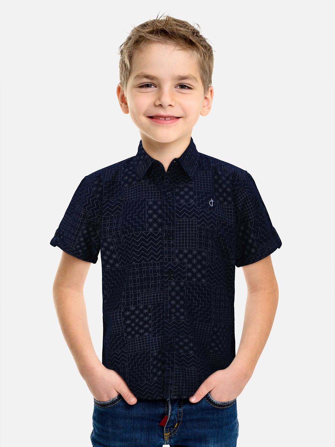 

Gini and Jony Boys Standard Opaque Printed Casual Shirt, Navy blue