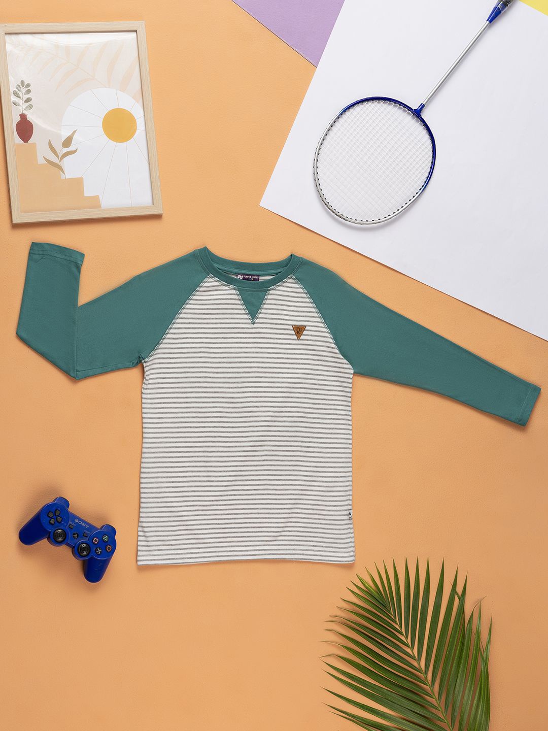 

Purple United Kids Boys Striped Applique T-shirt, Teal