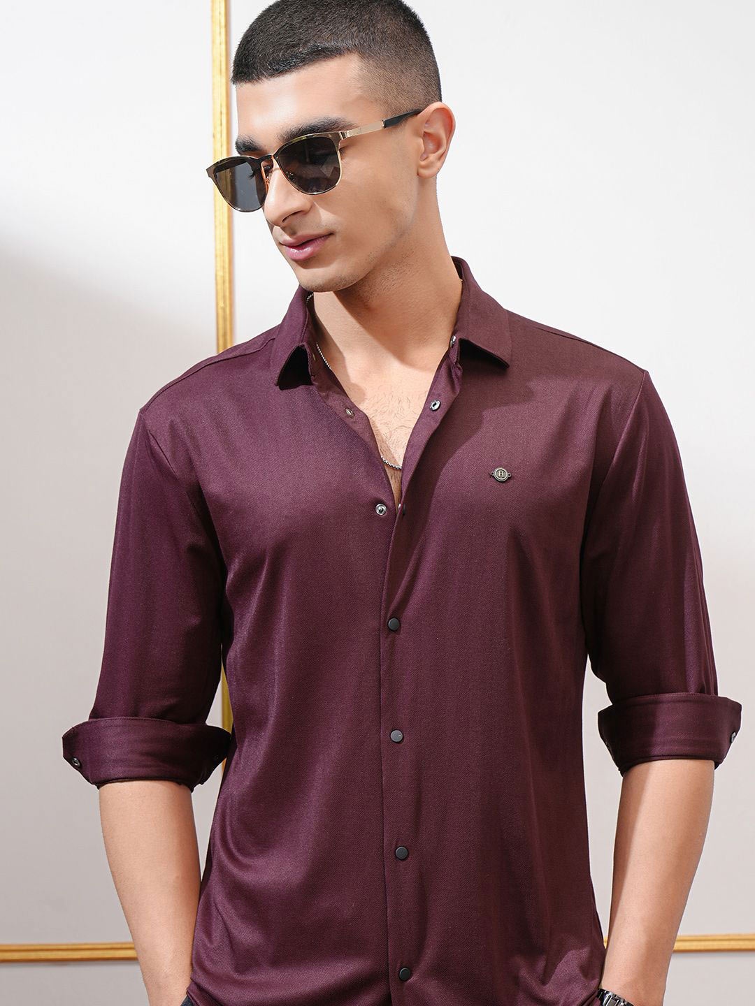 

HIGHLANDER Men Slim Fit Opaque Casual Shirt, Red