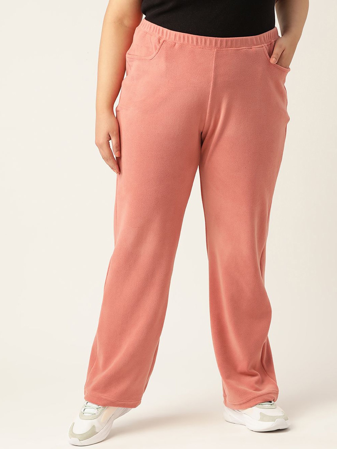 

theRebelinme Women Plus Size Straight Fit Mid-Rise Winter Trousers, Rose