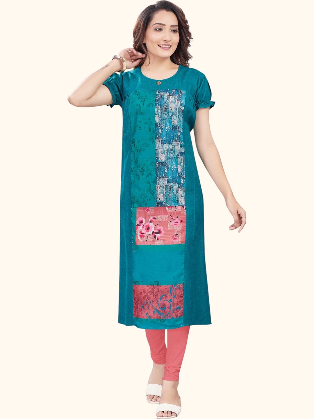 

RITIJYA Women Floral Printed Floral Maternity Anarkali Kurta, Green