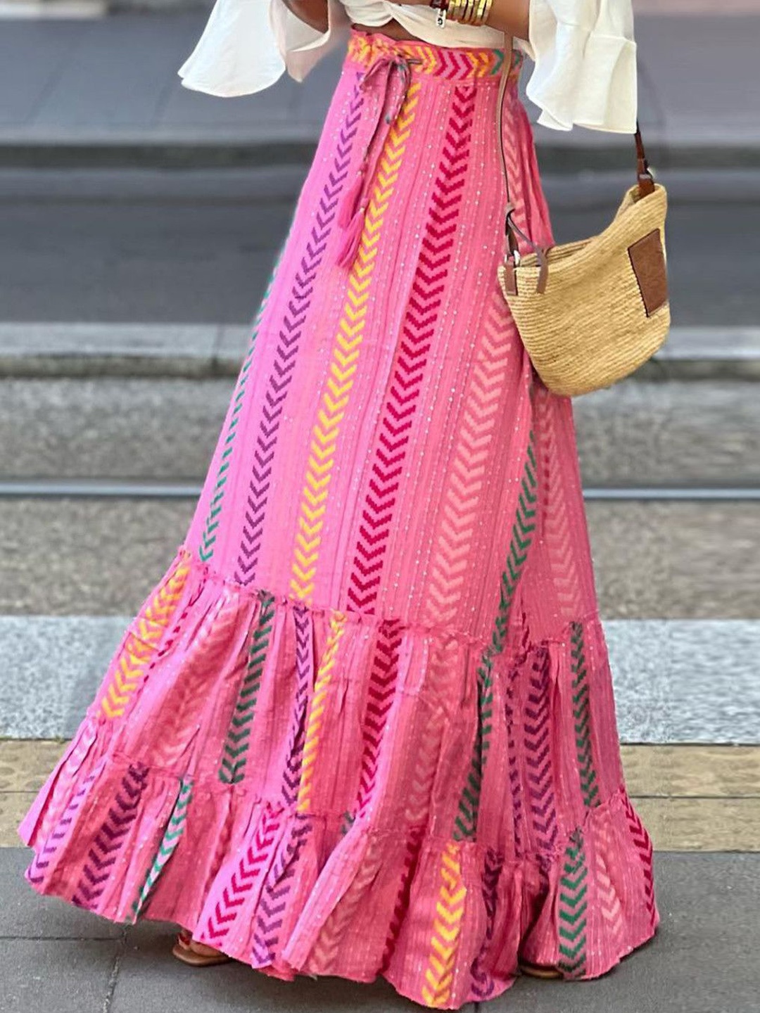 

StyleCast Women Printed Tiered Maxi Skirt, Pink