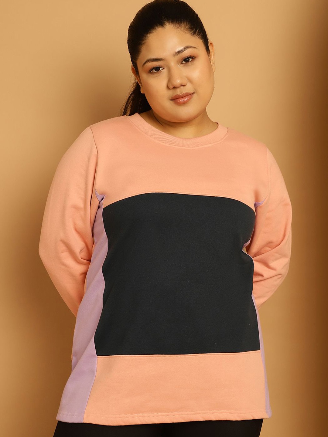 

theRebelinme Women Plus Size Pullover Sweatshirt, Peach