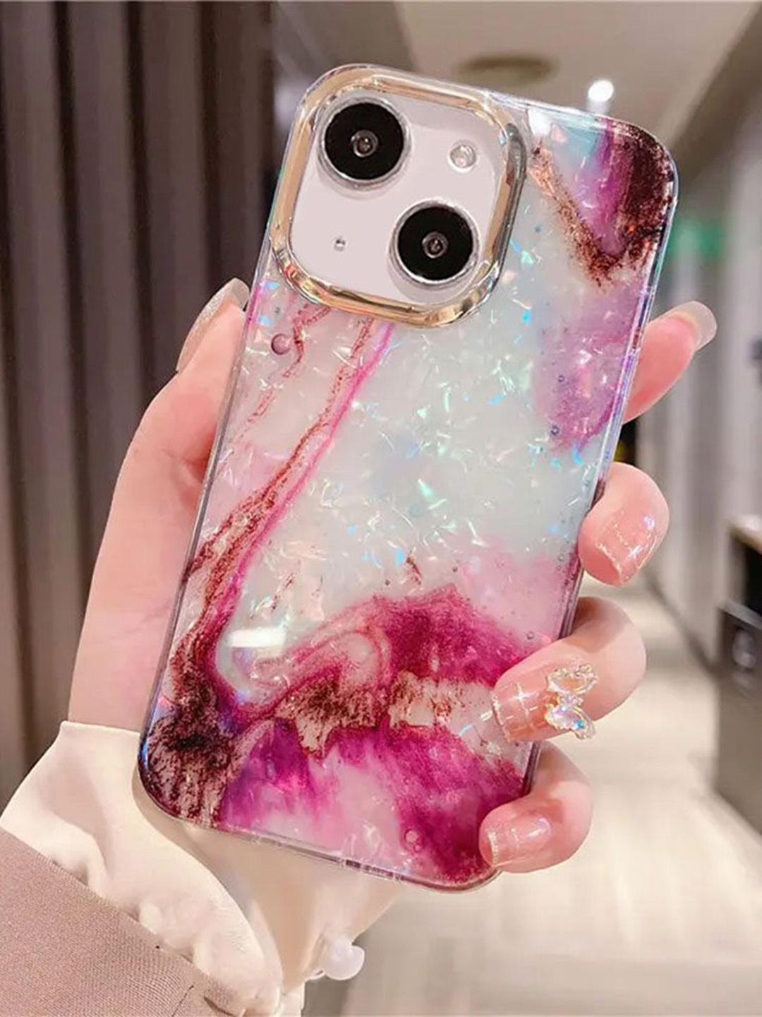 

Luxury Kase Quirky Printed iPhone 15 Back Case Mobile Accessories, Rose