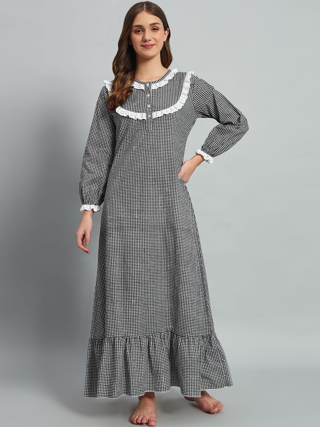 

SEPHANI Women Printed Maxi Pure Cotton Nightdress, Black