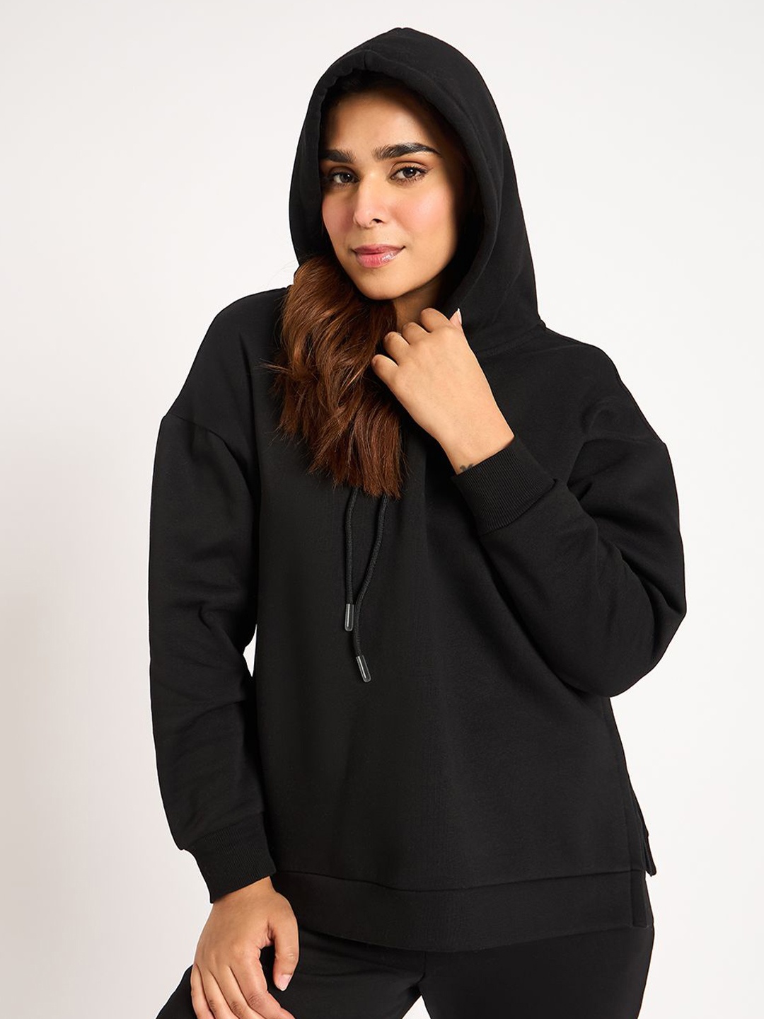 

FEMMELLA Women Hooded Cotton Sweatshirt, Black