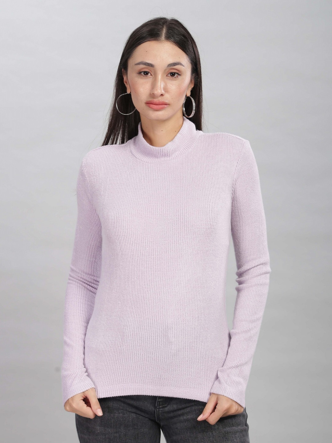 

HEYLAY Women Turtle Neck Pockets T-shirt, Lavender