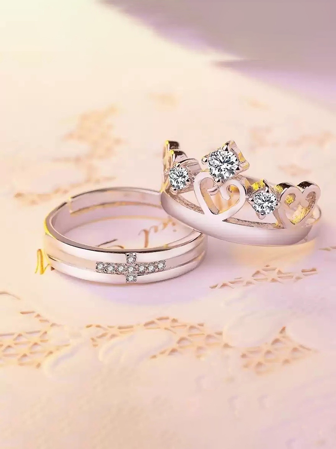 

Lila Set Of 2 Silver-Plated CZ-Studded Finger Rings