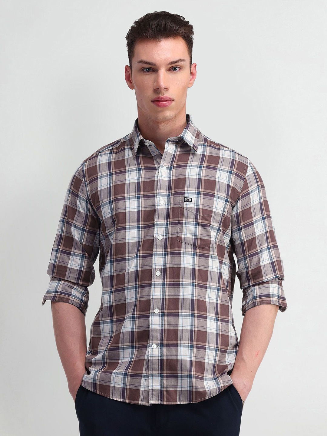 

Arrow Sport Men Slim Fit Opaque Checked Casual Shirt, Brown