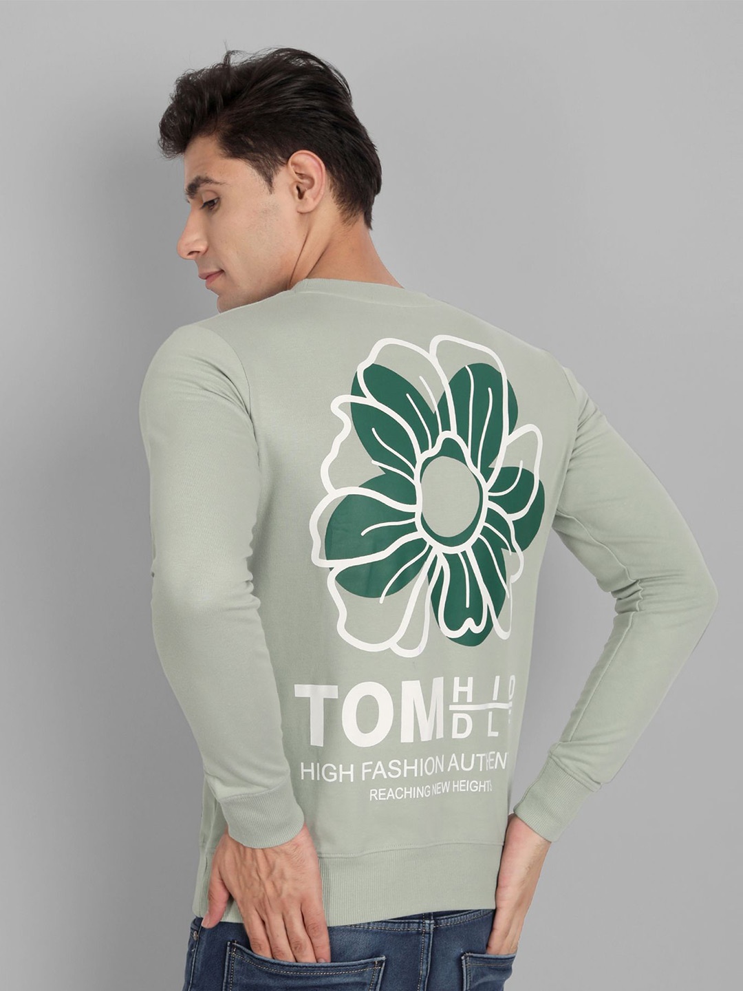 

TOMHIDDLE Men Printed Round Neck Pure Cotton Sweatshirt, Green