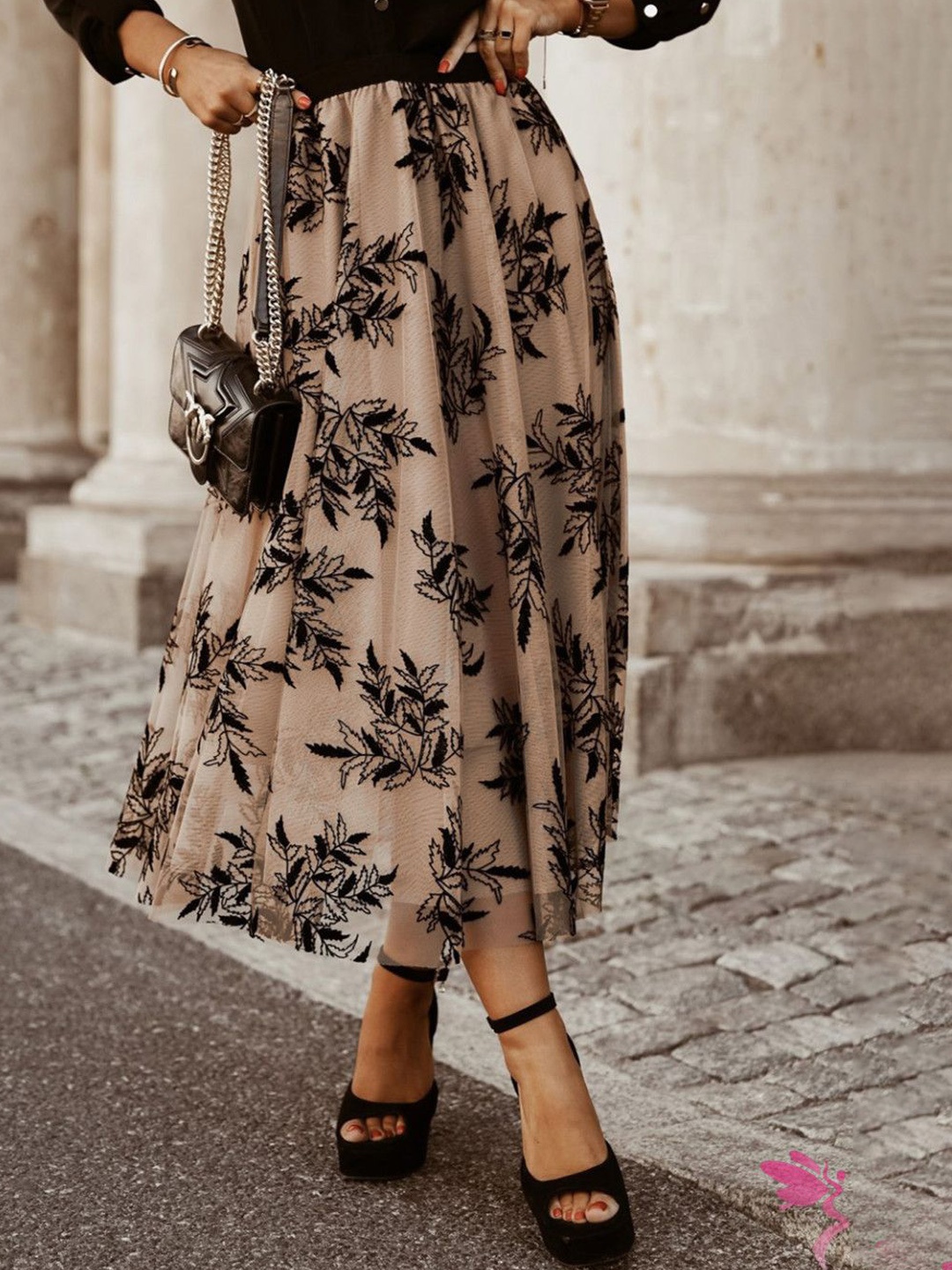 

StyleCast Women Printed A-Line Midi Skirt, Beige