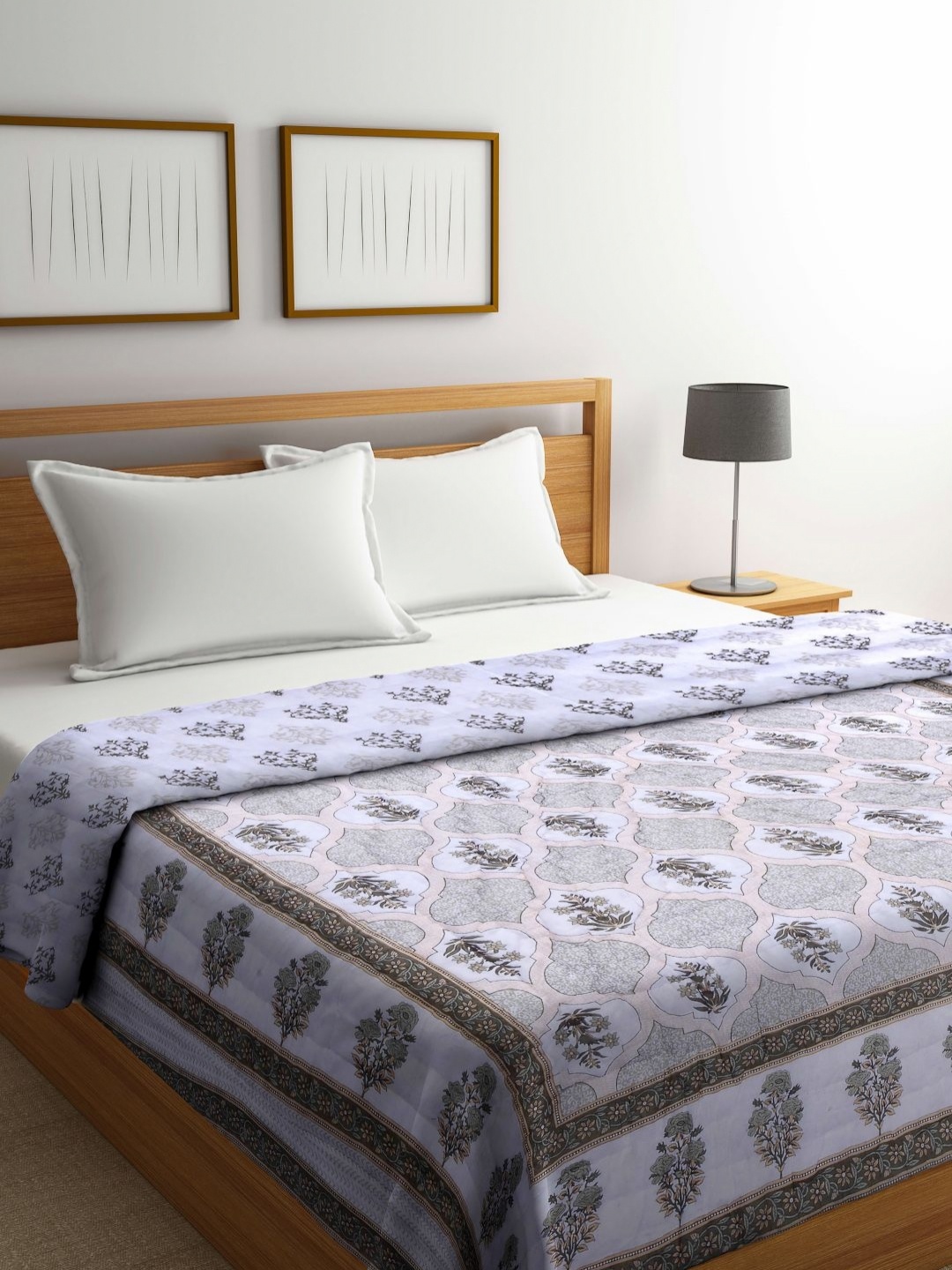 

Aura Green & White Floral Mild Winter 553 GSM Double Bed Quilt