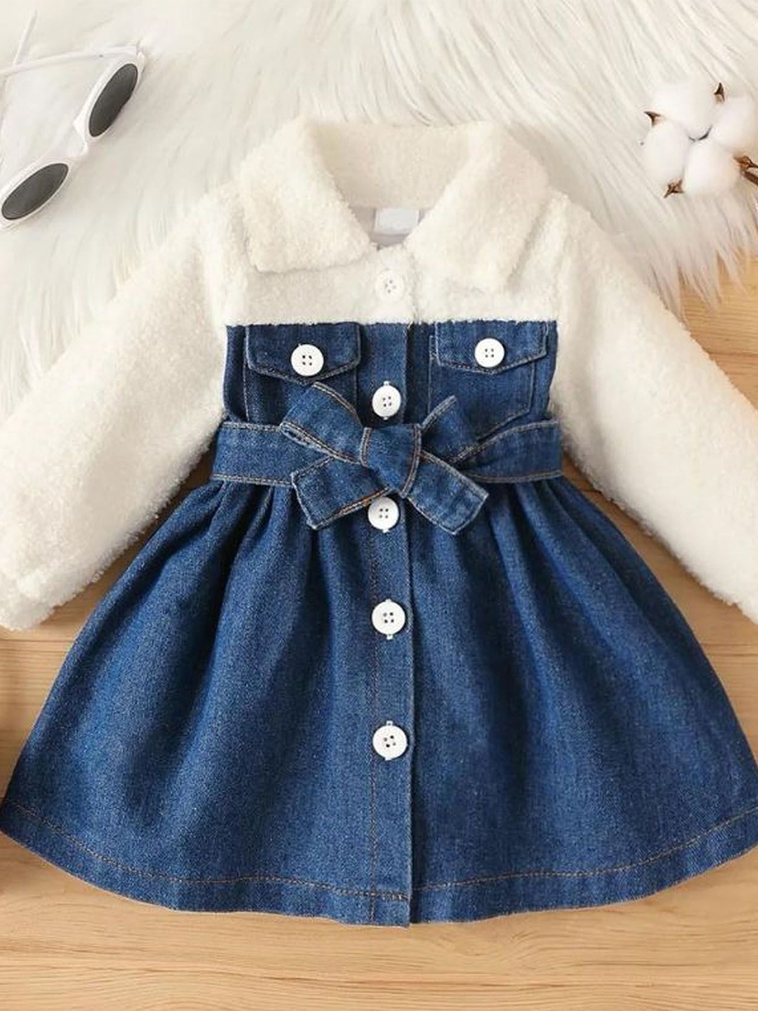

Navvi Girls Shirt Collar Fit & Flare Dress, White