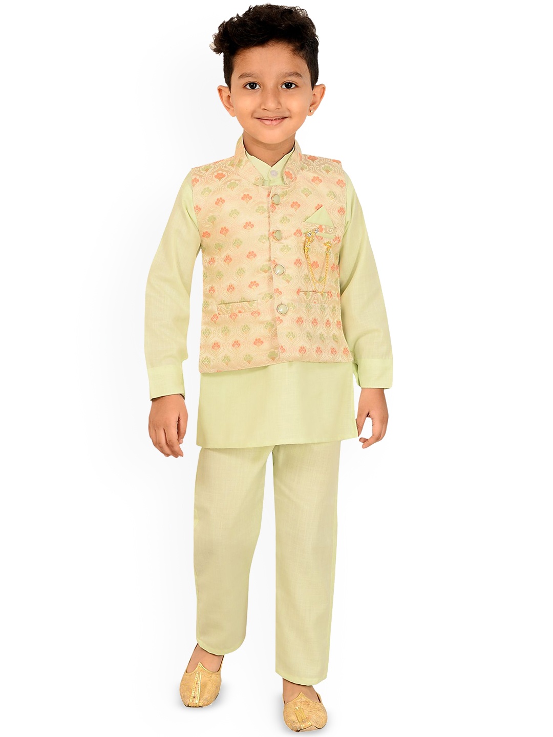 

Little Needle Boys Regular Linen Kurta with Trousers, Green