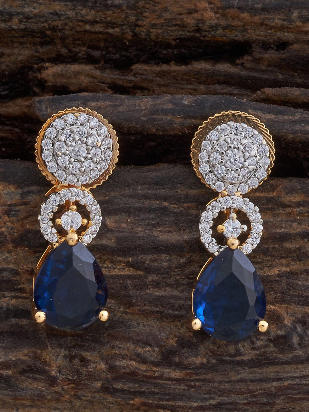 

Kushal's Fashion Jewellery Rhodium-Plated Teardrop Shaped Zircon Drop Earrings, Blue