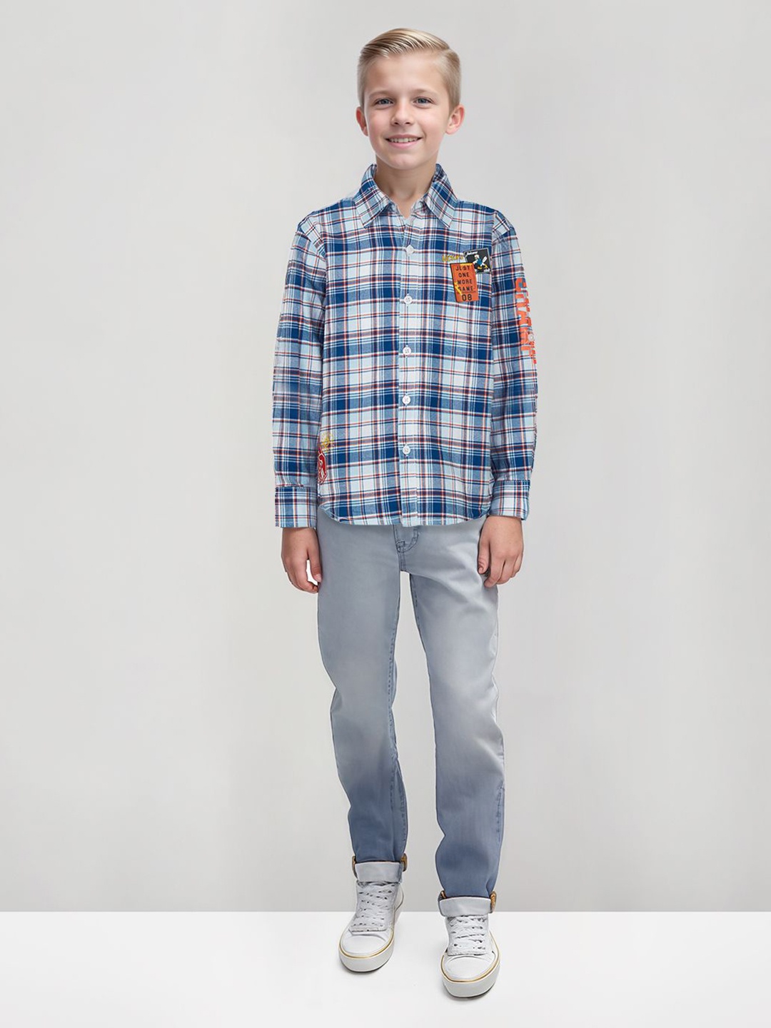 

Gini and Jony Boys Standard Tartan Checks Opaque Checked Casual Shirt, Blue