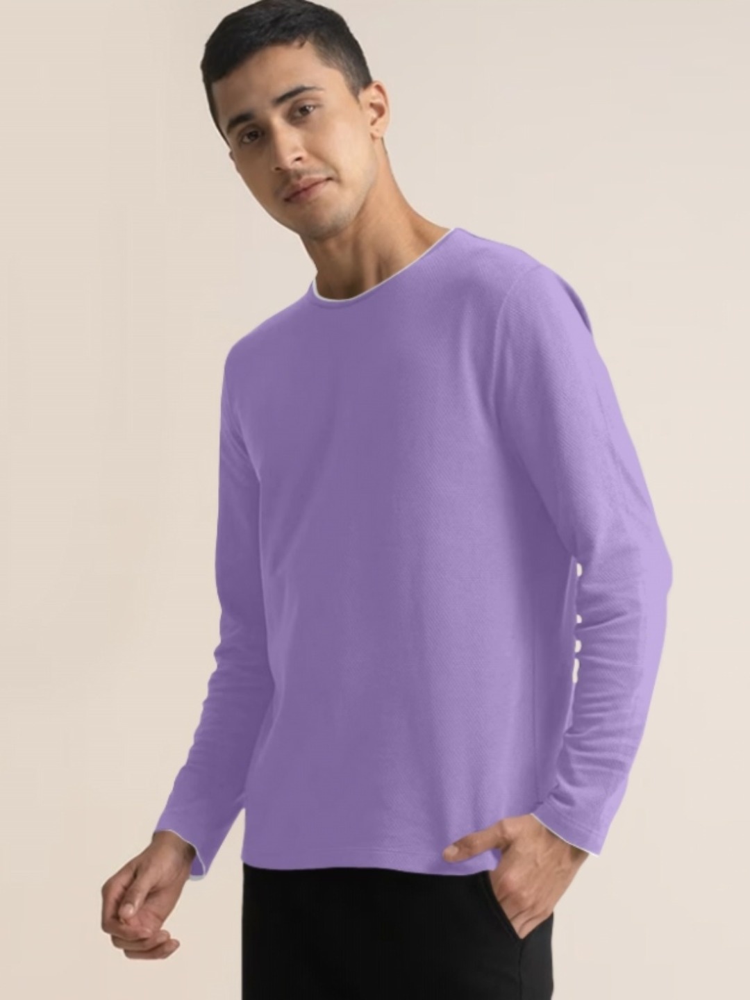 

Metronaut Men Solid Round Neck Cotton Slim Fit T-shirt, Lavender